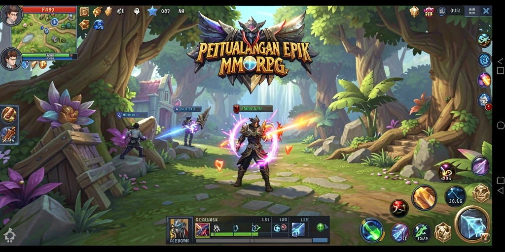 Tangkapan layar menunjukkan pertempuran epik dalam FA99 MMORPG.