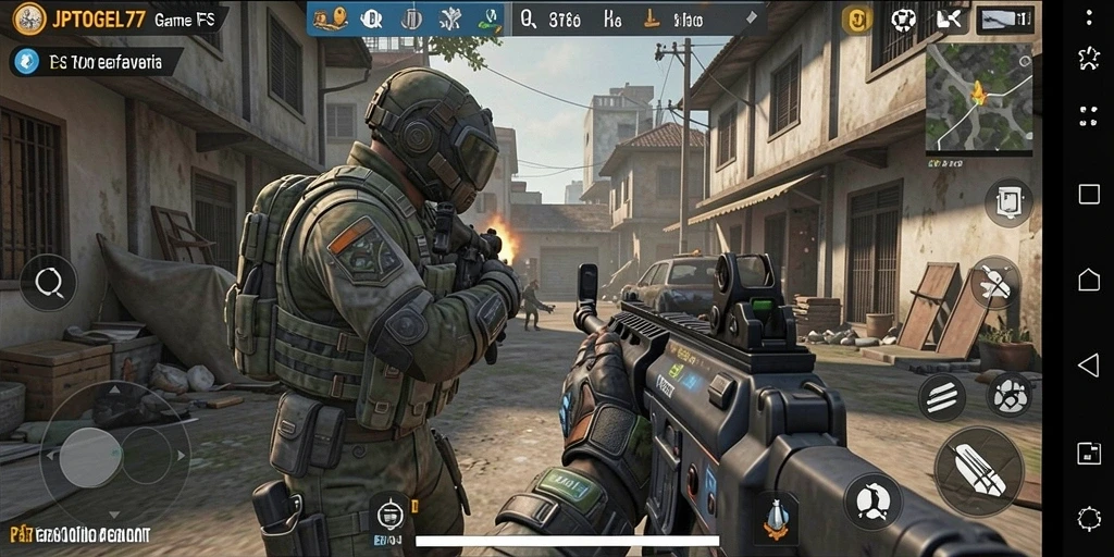 Screenshot gameplay JPTOGEL77 menunjukkan aksi seru dalam pertempuran FPS.
