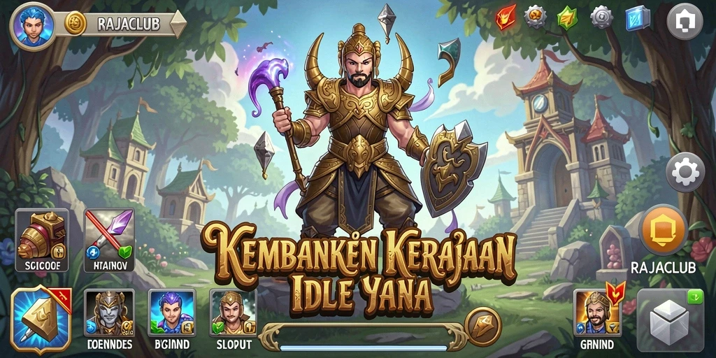 Screenshot gameplay RAJACLUB menunjukkan aksi membangun kerajaan Idle yang seru.