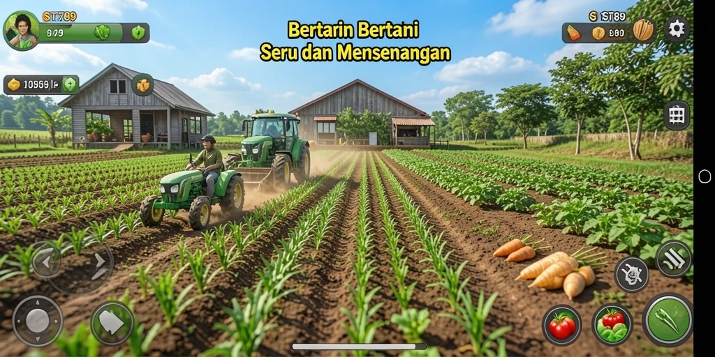 Tampilan gameplay ST789 dengan kebun yang subur dan hewan peliharaan.